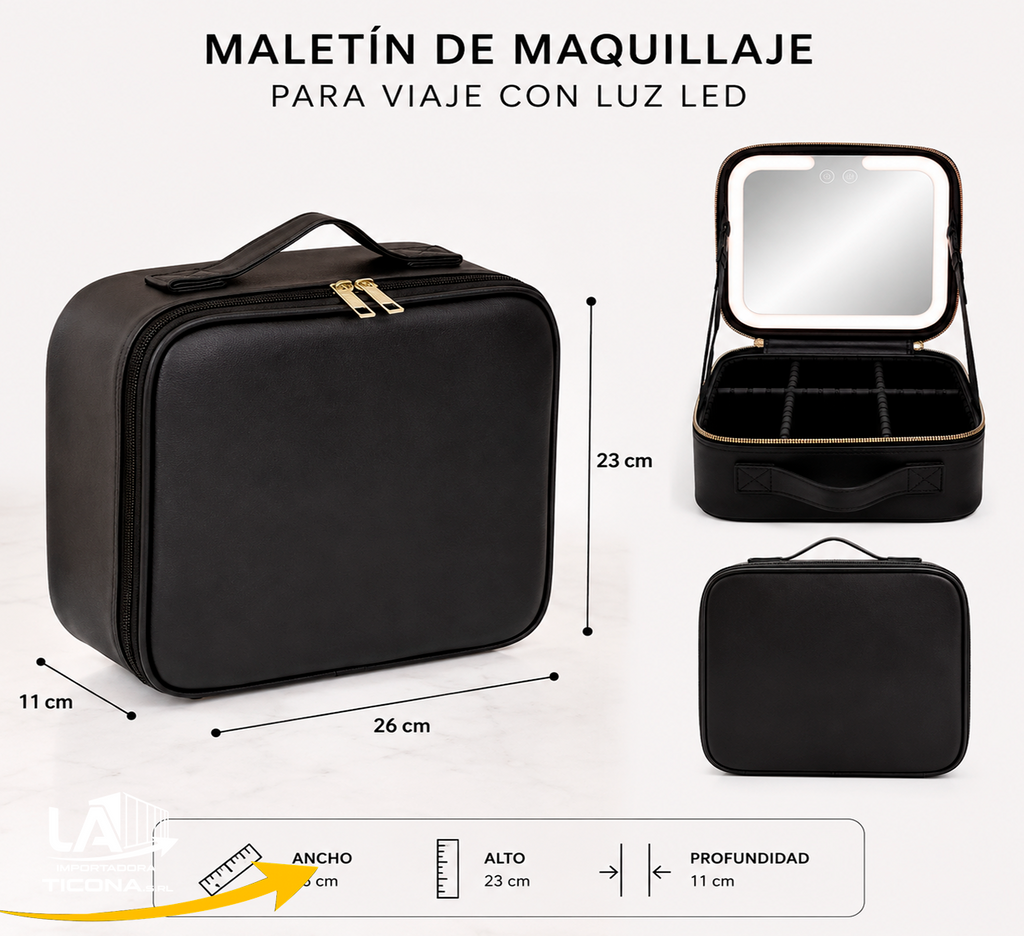 MALETIN DE MAQUILLAJE PARA VIAJE CON LUZ LED