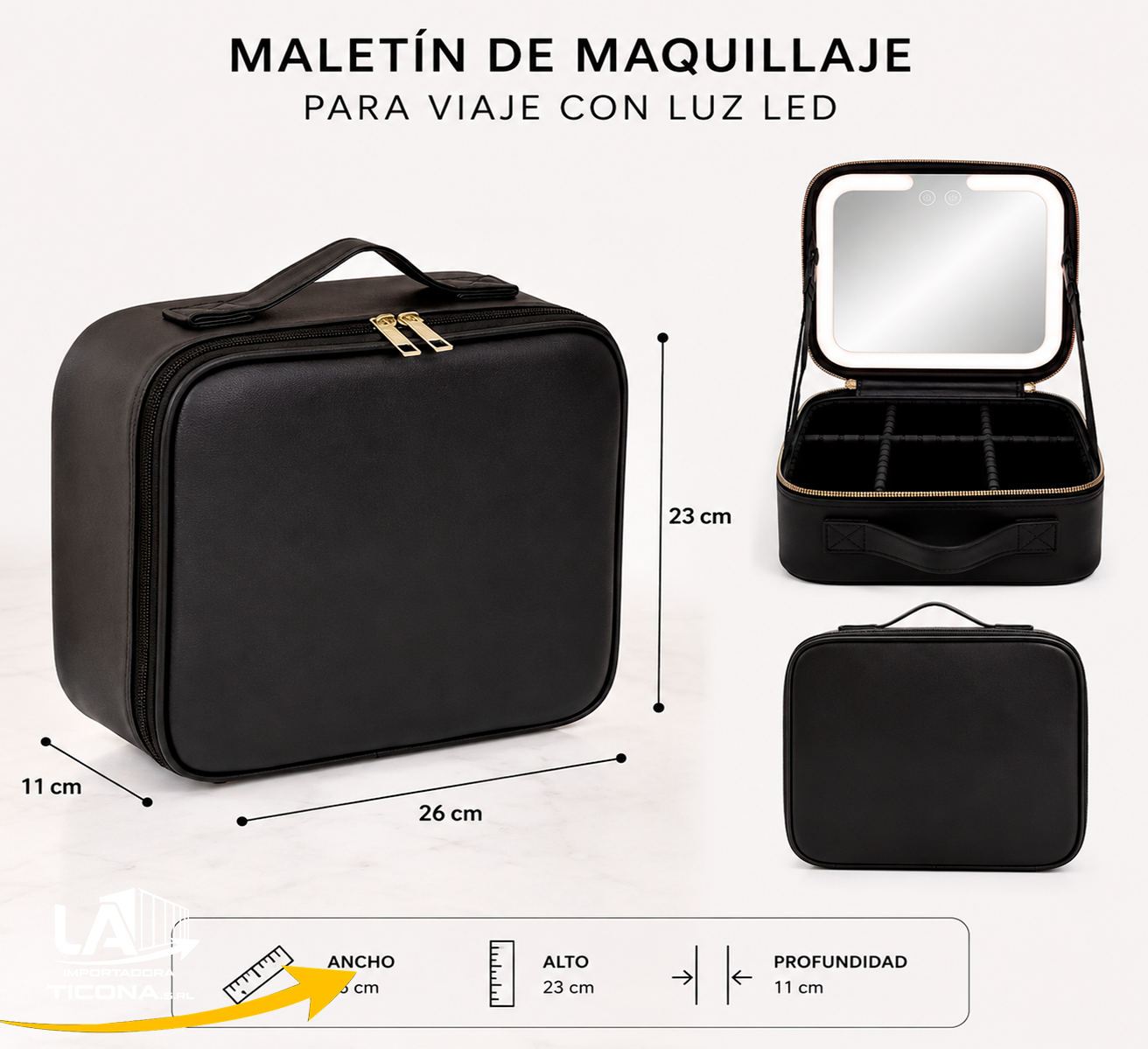 MALETIN DE MAQUILLAJE PARA VIAJE CON LUZ LED