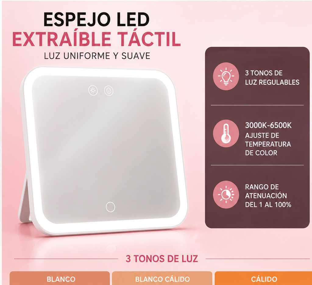 MALETIN DE MAQUILLAJE PARA VIAJE CON LUZ LED